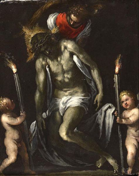 Christ supported by two cherubs supporting a Cero